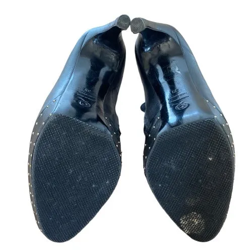 ALEXANDER MCQUEEN Black Leather Studded Heart-Toe Platform Bootie, Size 39