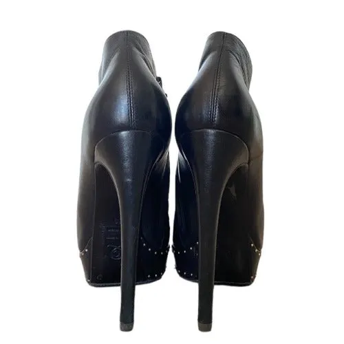 ALEXANDER MCQUEEN Black Leather Studded Heart-Toe Platform Bootie, Size 39
