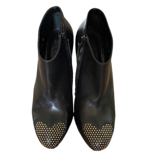 ALEXANDER MCQUEEN Black Leather Studded Heart-Toe Platform Bootie, Size 39