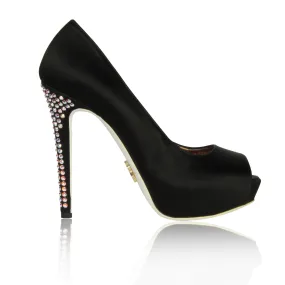 Black Krista-Lawren Satin Platform Pumps