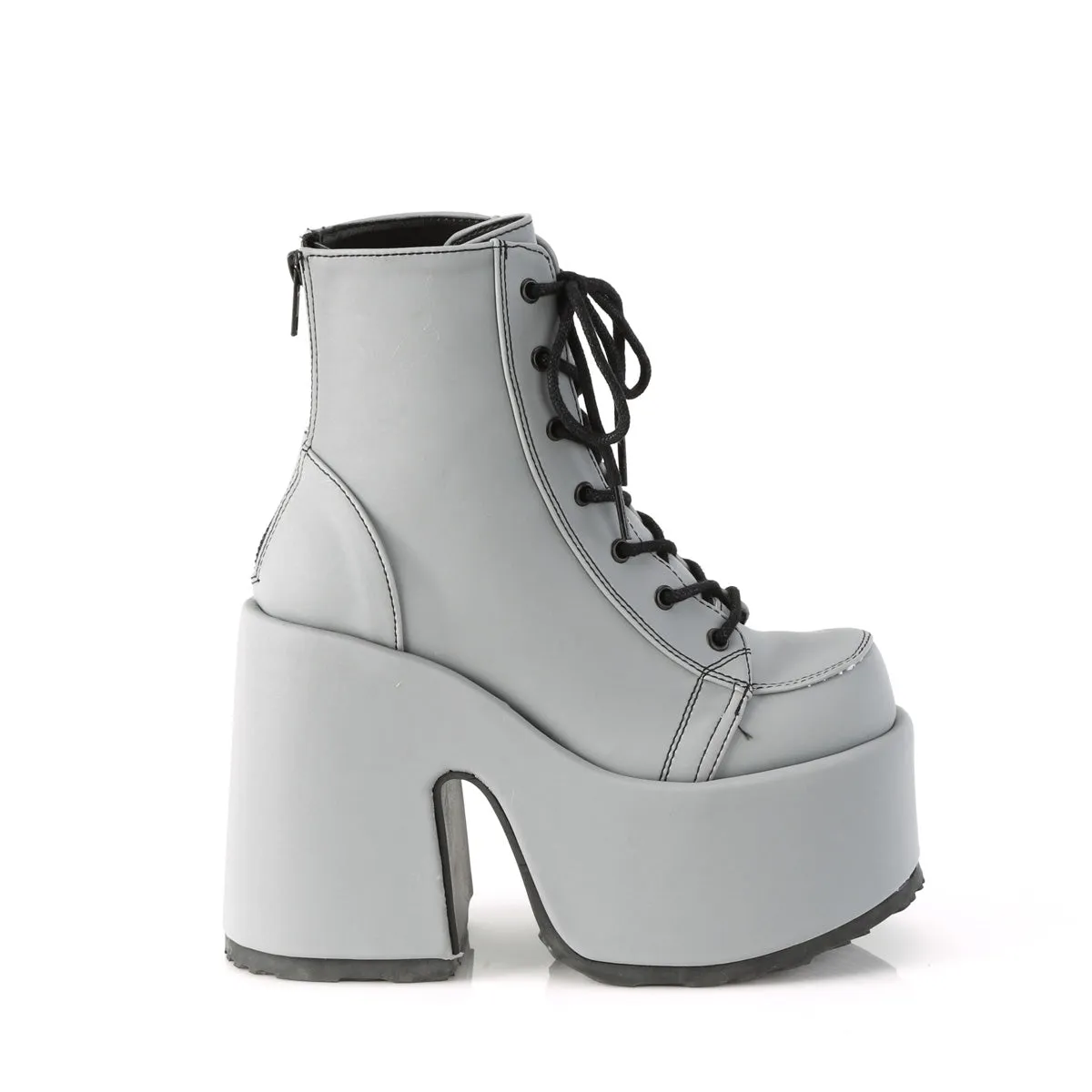 CAMEL-203 DemoniaCult Alternative Footwear Grey Reflective Ankle Boots