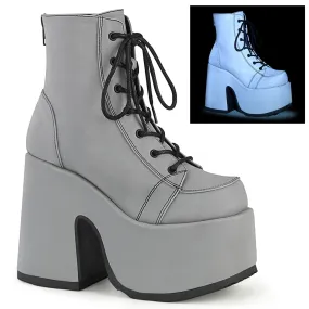 CAMEL-203 DemoniaCult Alternative Footwear Grey Reflective Ankle Boots