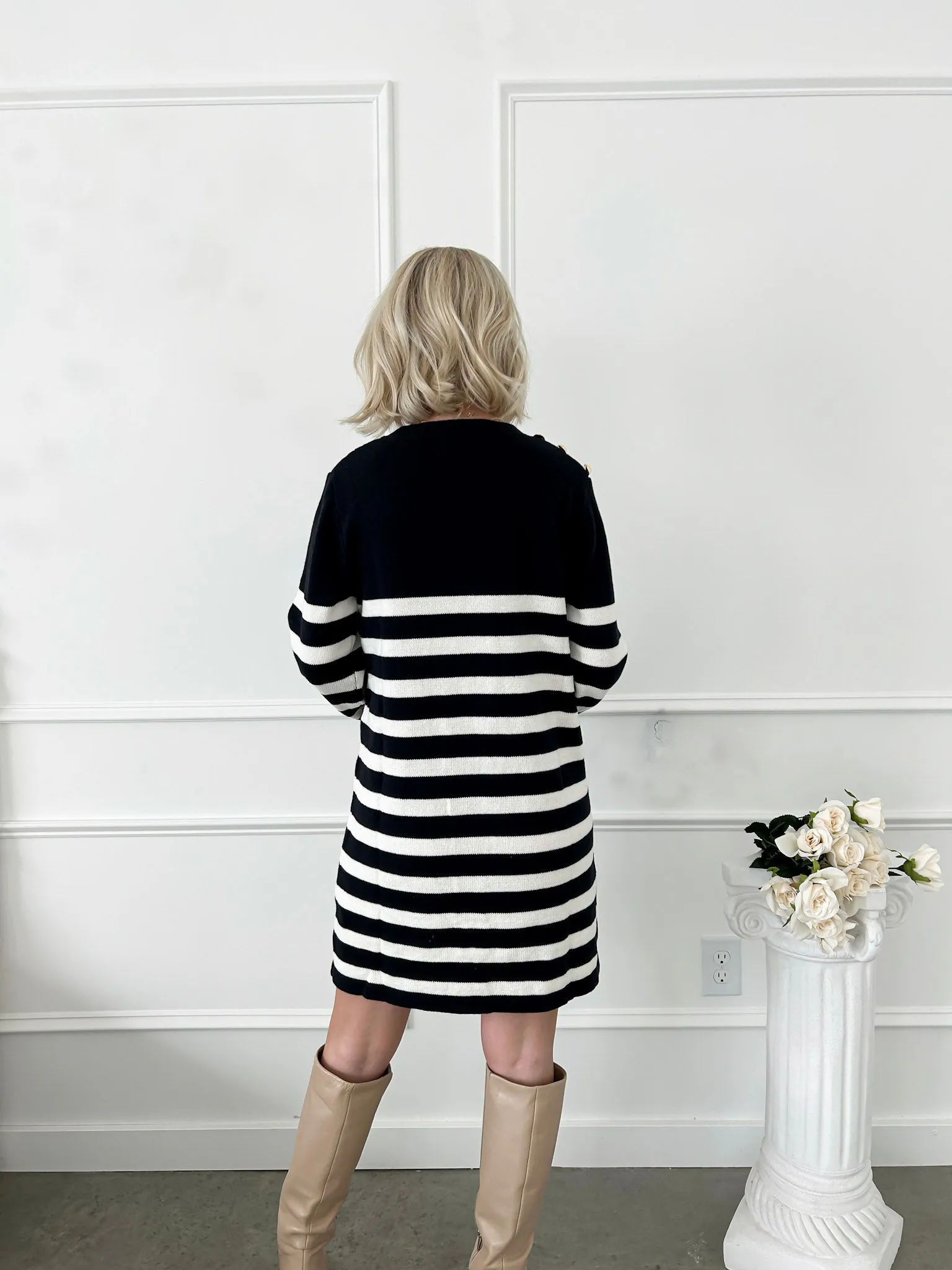 Classic In Every Way Black Striped Sweater Dress