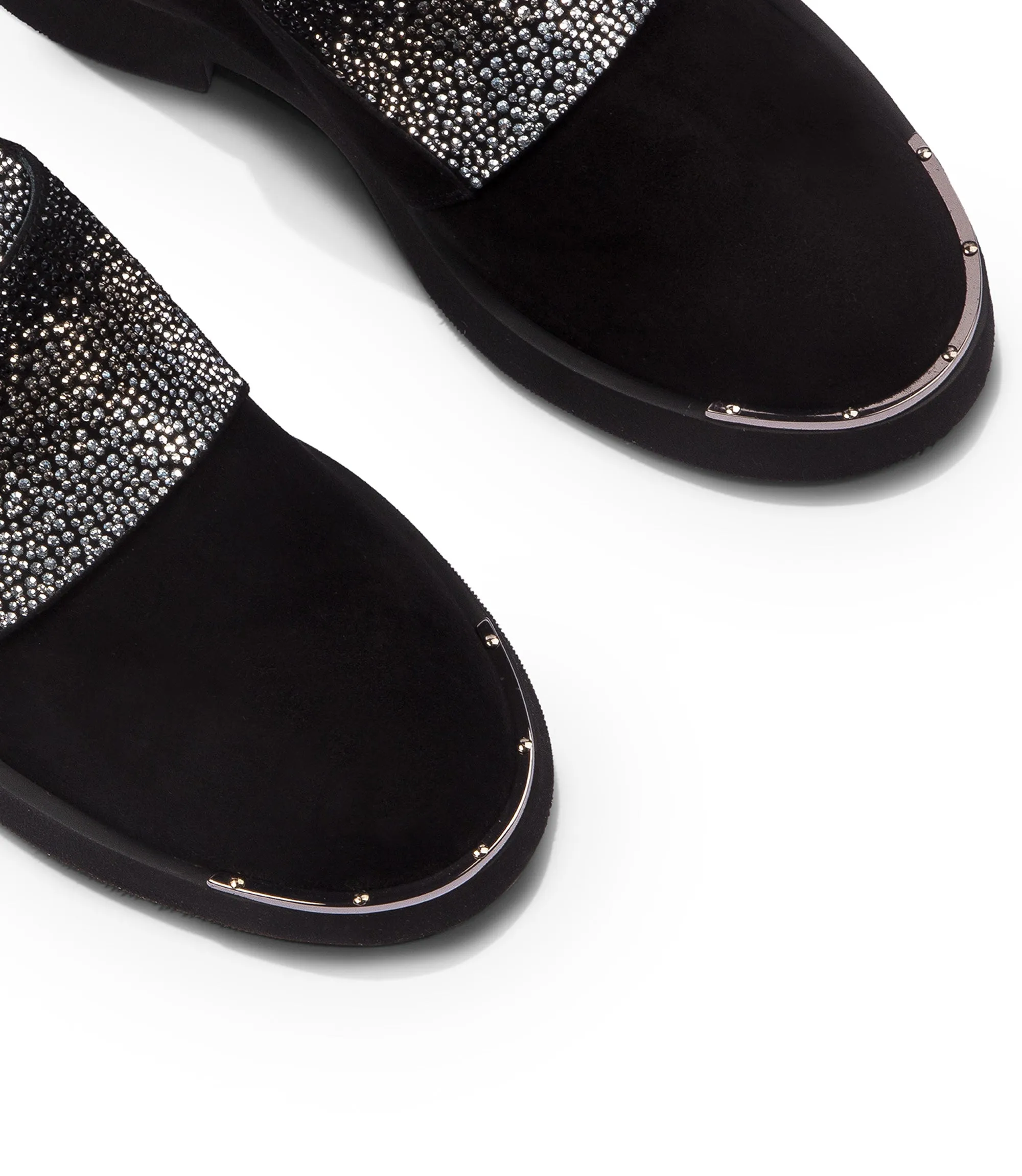 Crystal-embellished black suede loafers
