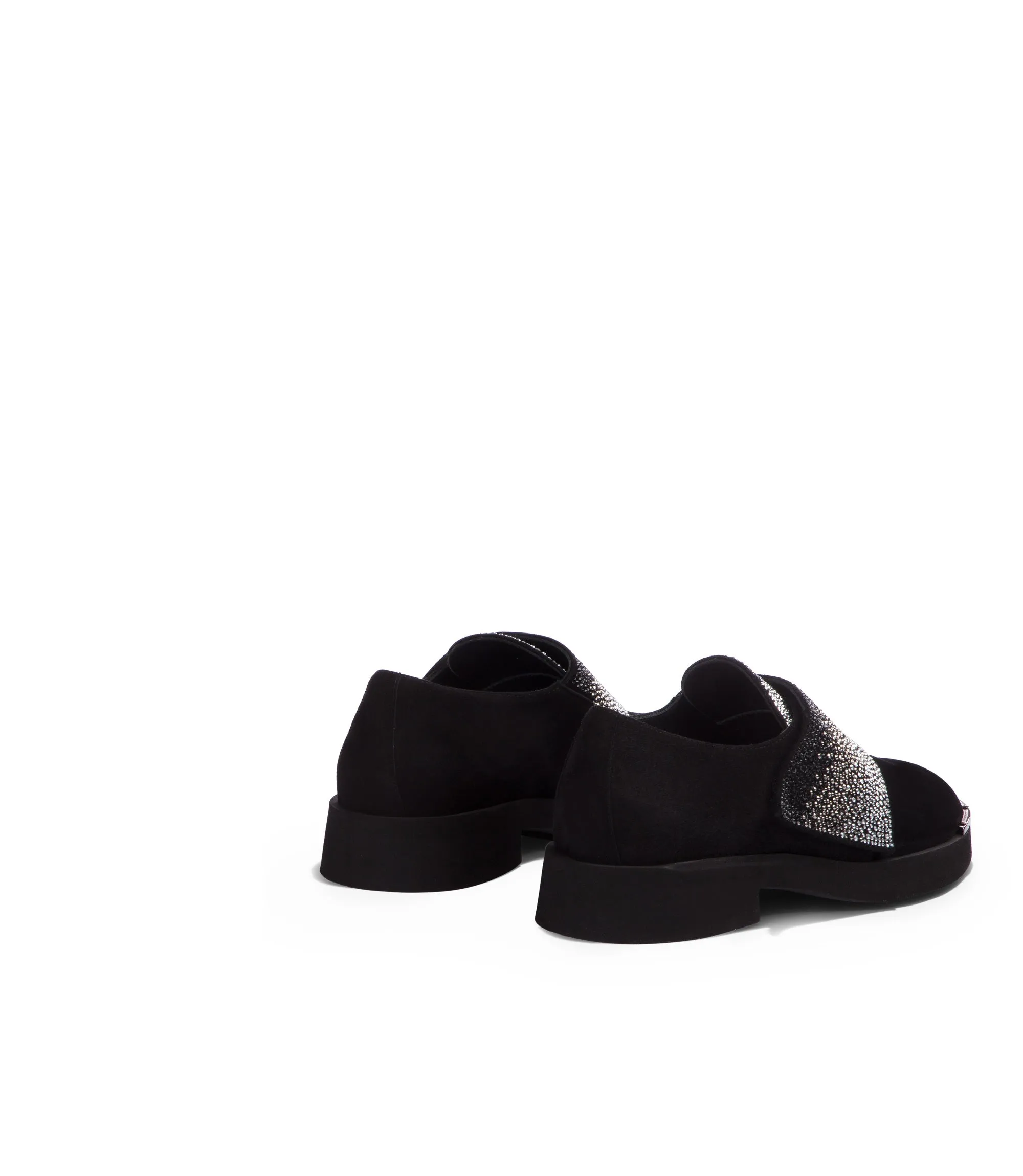 Crystal-embellished black suede loafers