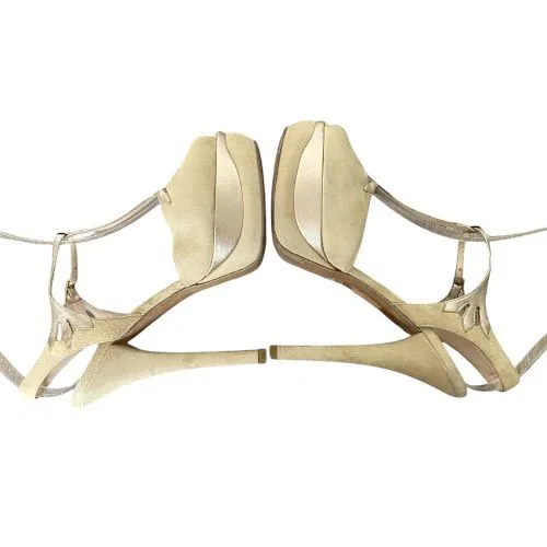 FENDI Beige Suede T Bar Ankle Strap Platform Sandals, Size 38