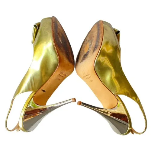 GIUSEPPE ZANOTTI Gold Patent Leather Rhinestone Slingback Pumps & Bag, Size 38.5