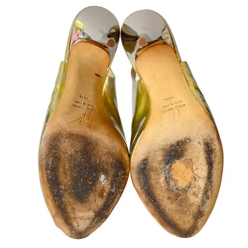 GIUSEPPE ZANOTTI Gold Patent Leather Rhinestone Slingback Pumps & Bag, Size 38.5