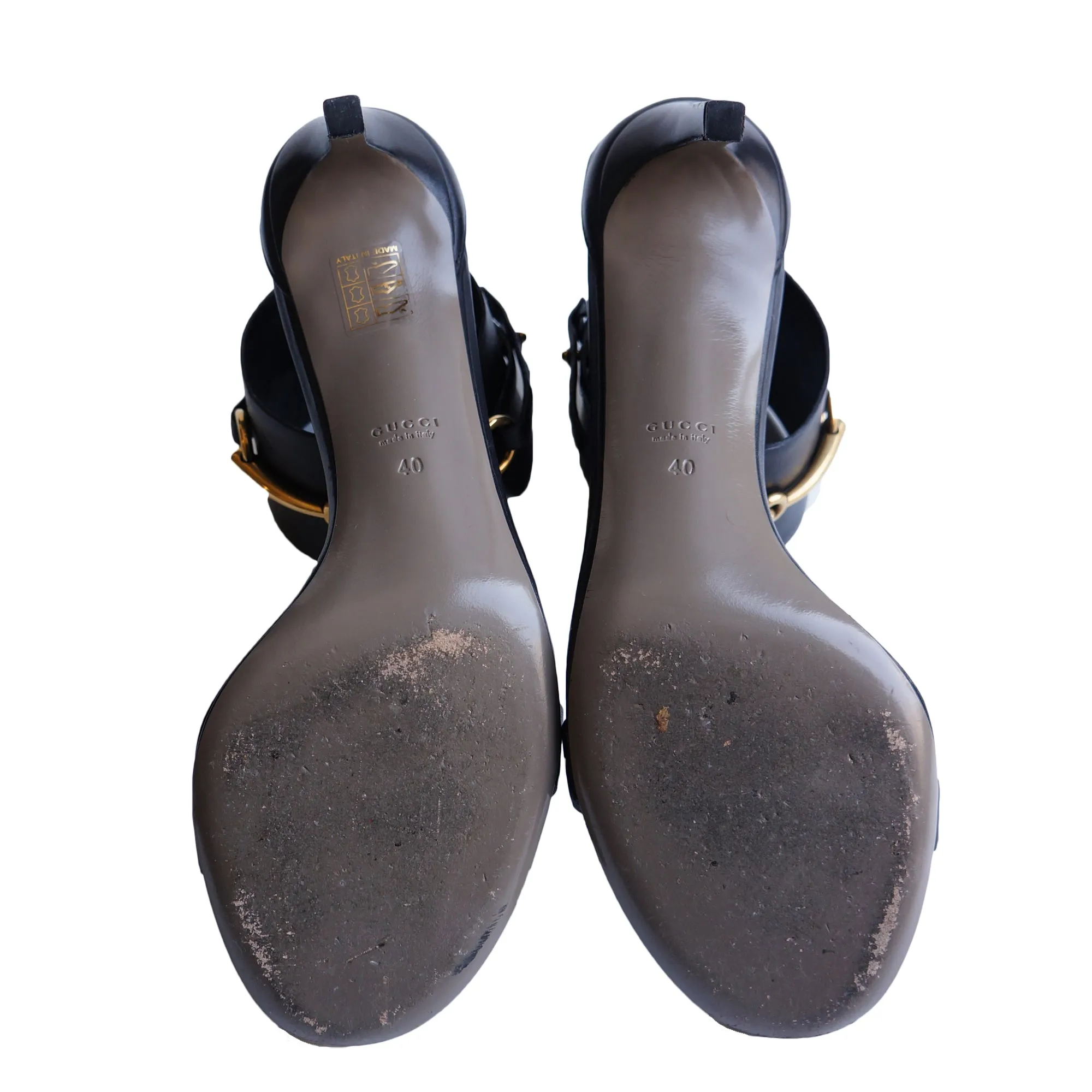 GUCCI URSULA HORSEBIT BLACK LEATHER SANDALS