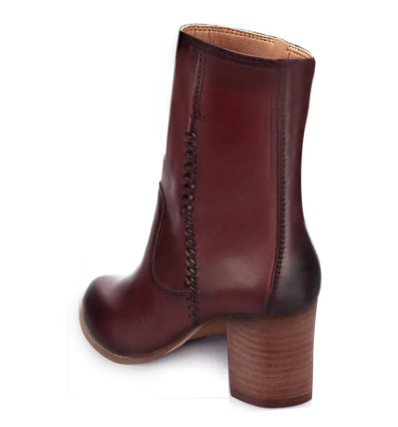 Kara Zini Handmade Slip-On Patina Leather Brown Booties