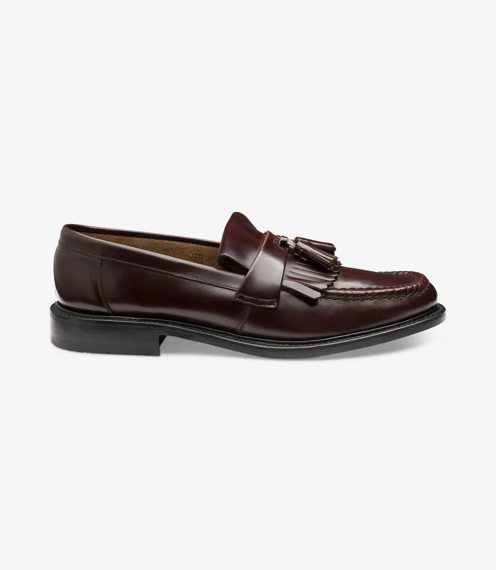 LOAKE BRIGHTON-DIS BURGUNDY LOAFER SLIP ON LEATHER SOLE E-NARROW