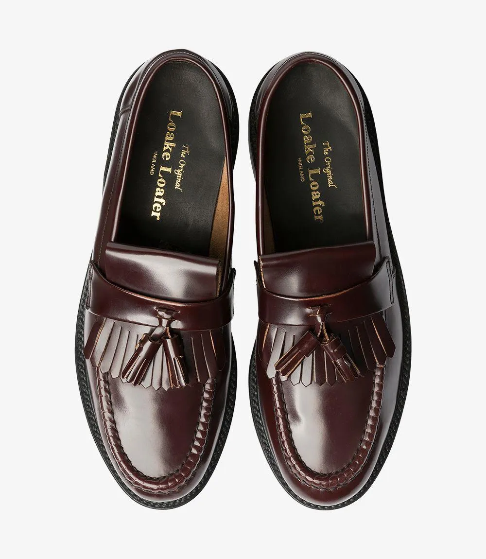 LOAKE BRIGHTON-DIS BURGUNDY LOAFER SLIP ON LEATHER SOLE E-NARROW
