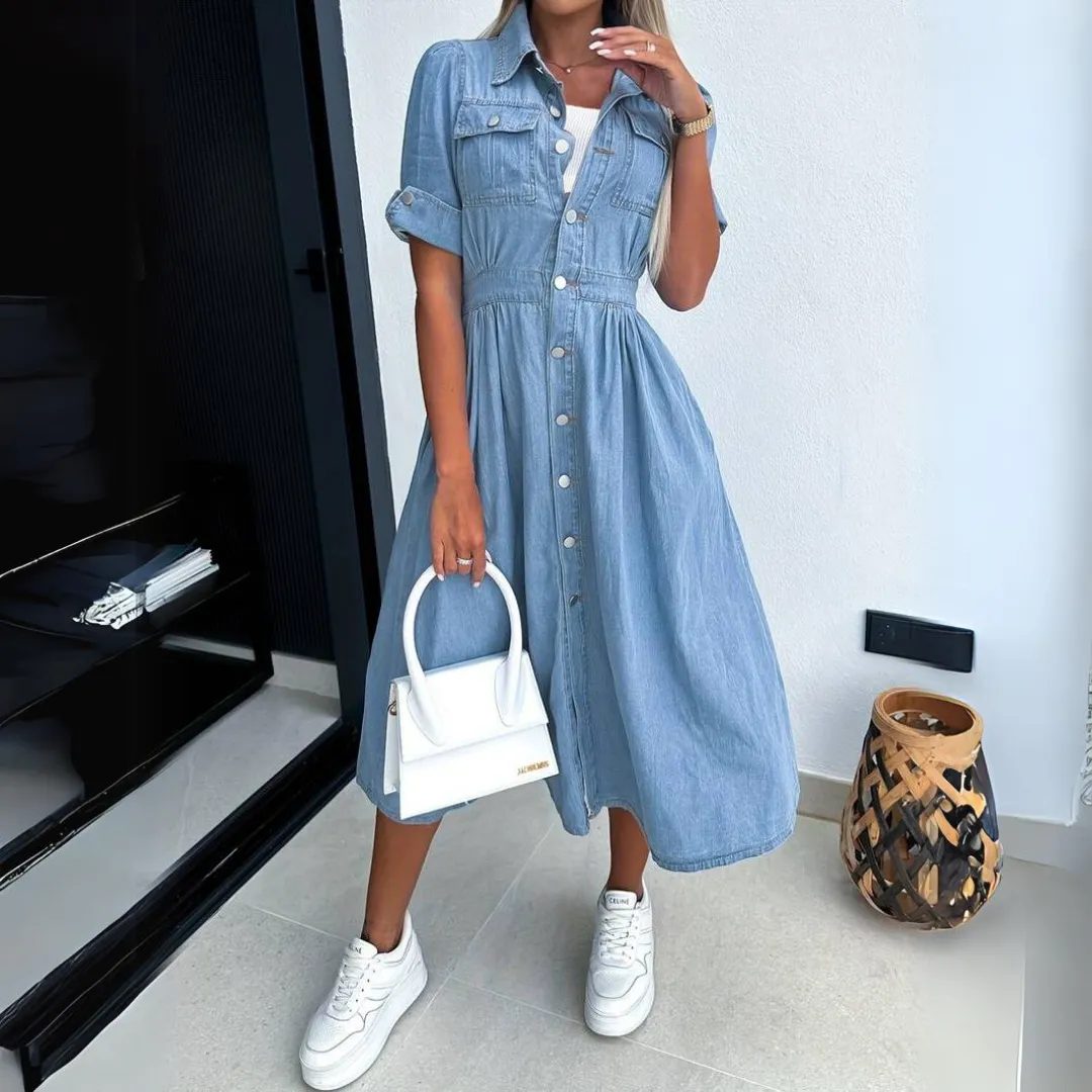 Midi Skjortekjole i Denim | Bomuld | Komfortabel & Trendy