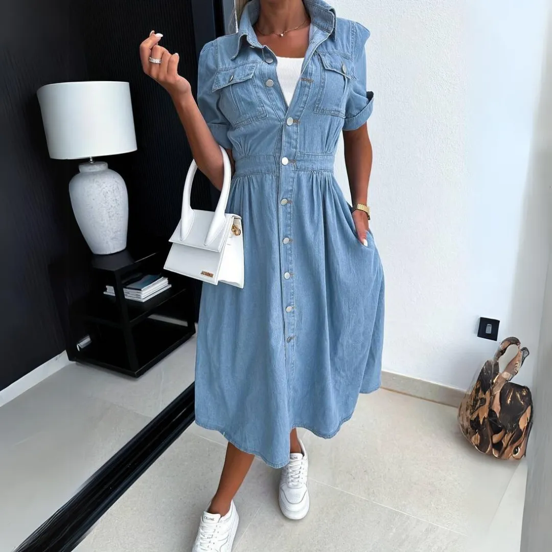 Midi Skjortekjole i Denim | Bomuld | Komfortabel & Trendy