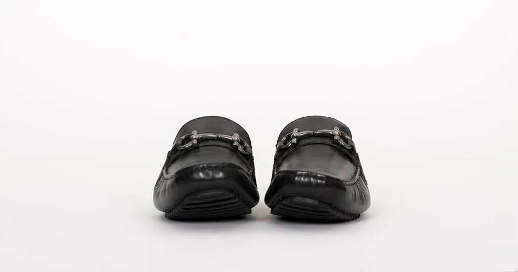 Pair of Kings Black Leather Mens Slip On Everyday Comfortable Dress Moccasins