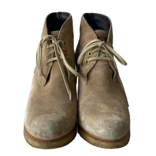 PRADA Linea Rossa Beige Suede Lace Up Ankle Boots, Size 35.5