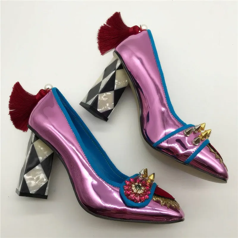 Square Toe Rivet Studded High Heels