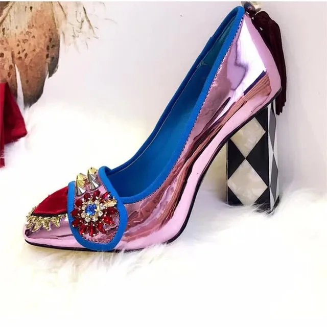 Square Toe Rivet Studded High Heels