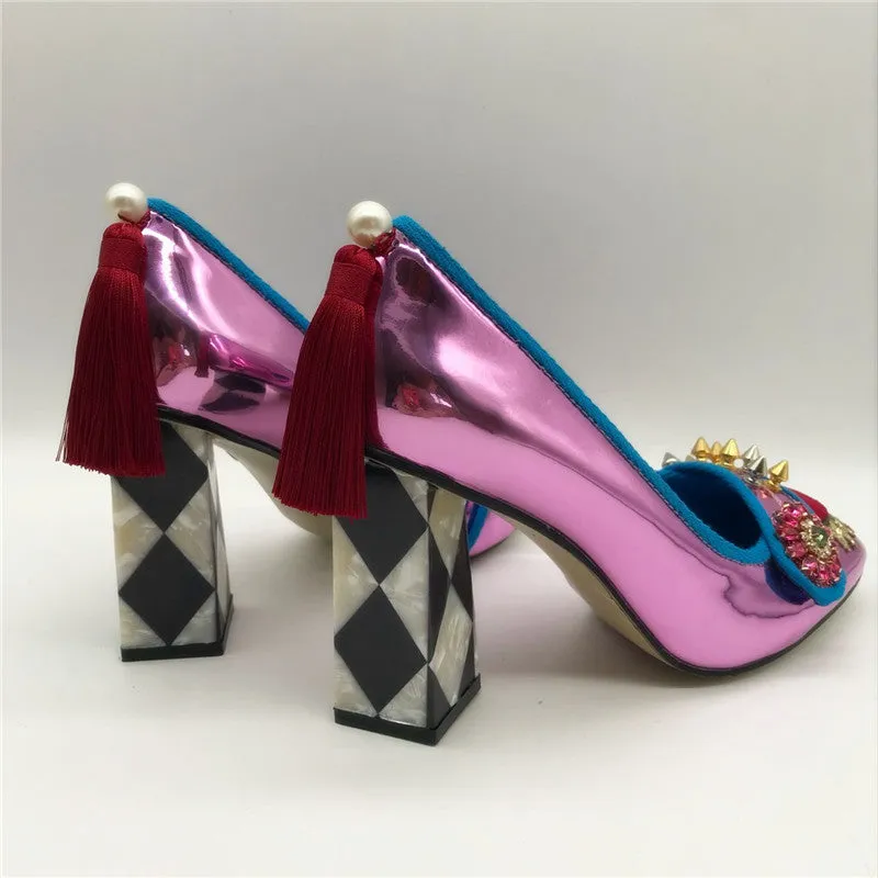 Square Toe Rivet Studded High Heels