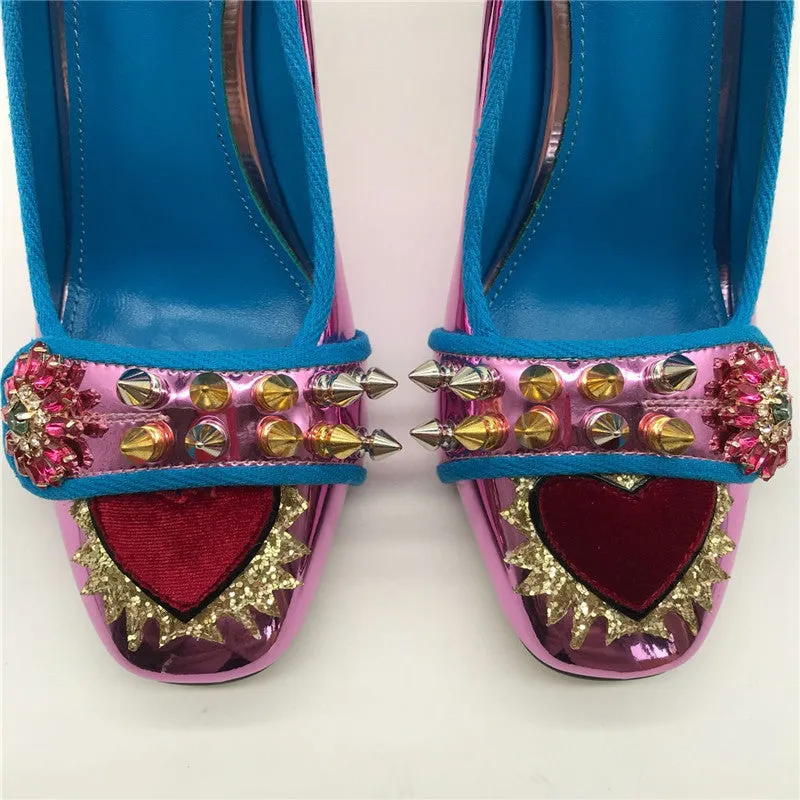 Square Toe Rivet Studded High Heels