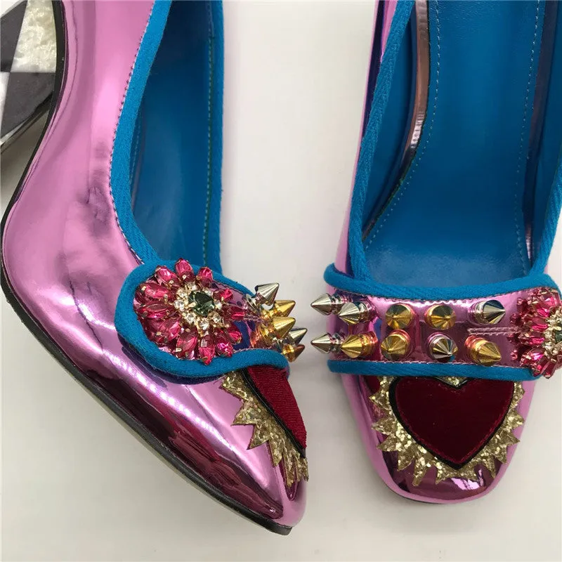 Square Toe Rivet Studded High Heels