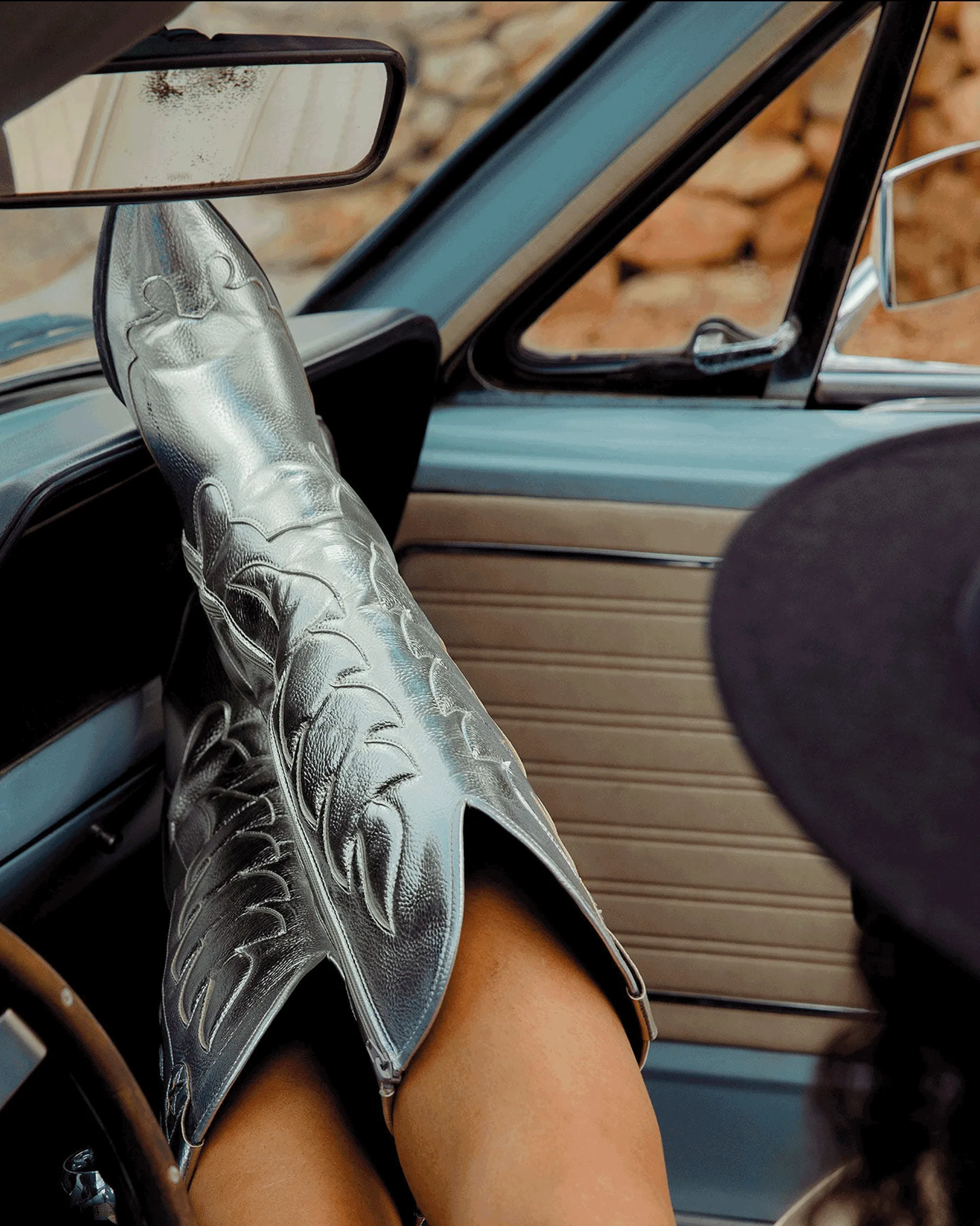 WESTERN BOOTS HIGH METALLIC SILVER