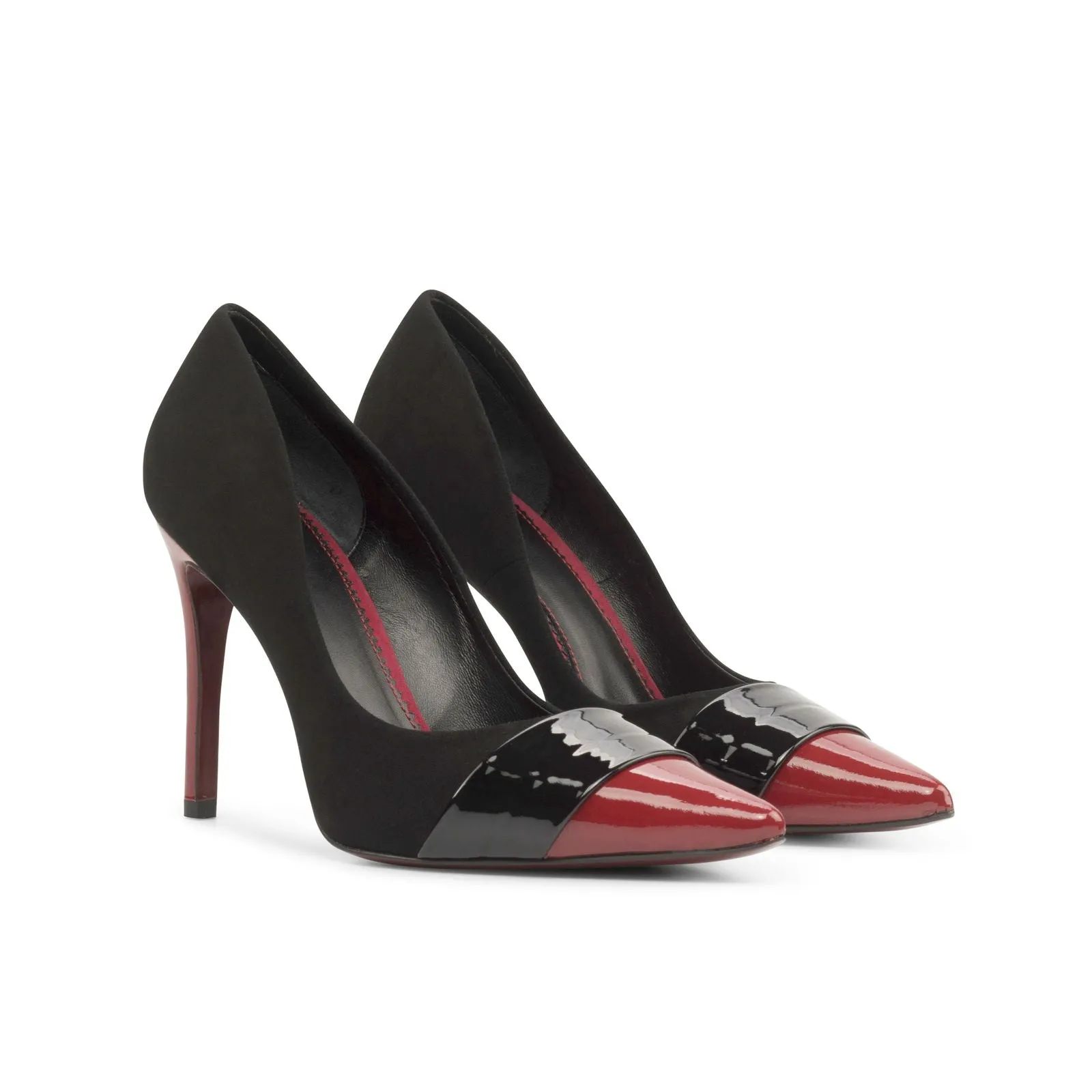Women's Milan Pointed Toe Leather Heels Wide Plus Size Luxury Black Passion Red 4912