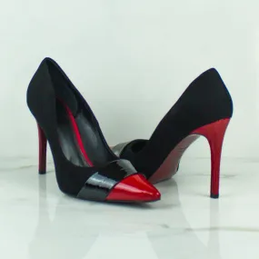 Women's Milan Pointed Toe Leather Heels Wide Plus Size Luxury Black Passion Red 4912